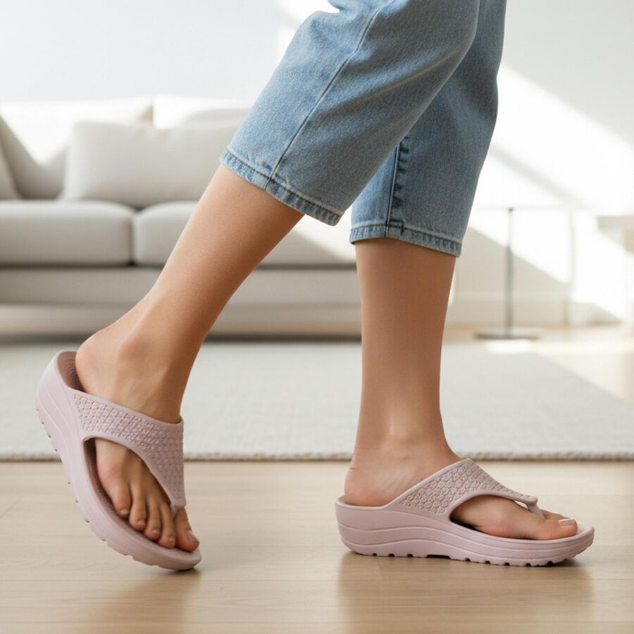 Women's Pink Wedge Slip-On Flip-Flops, Pink, large