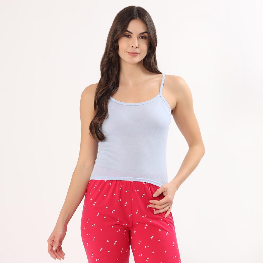 Women's White Cotton V-Neck Classic Slip, Light Blue, large