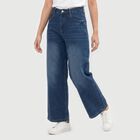 Women's Blue Wide Leg Fit Washed Jeans, Mid Blue, small
