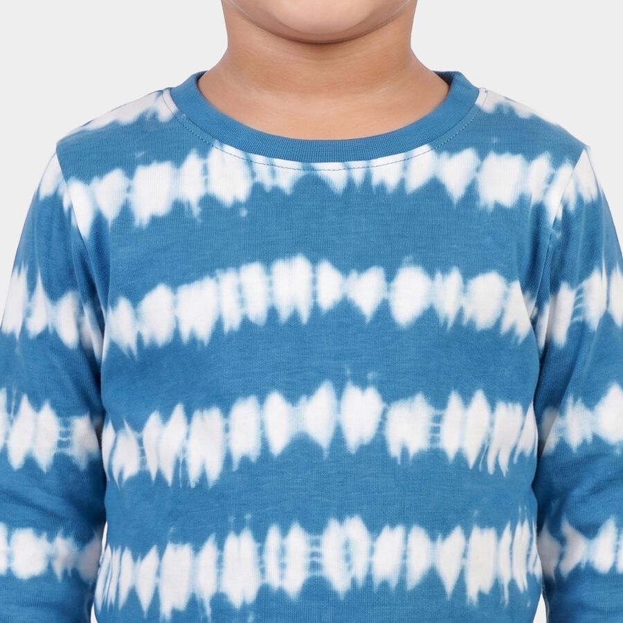 Boys' Blue Cotton Round Neck Tie-Dye Print Baba Suit, Light Blue, large