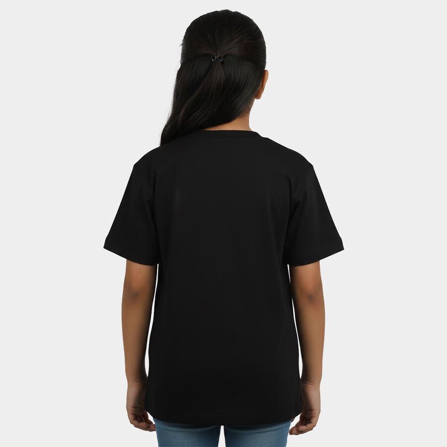 Girls Charcoal Round Neck Casual T-Shirt, Charcoal, large