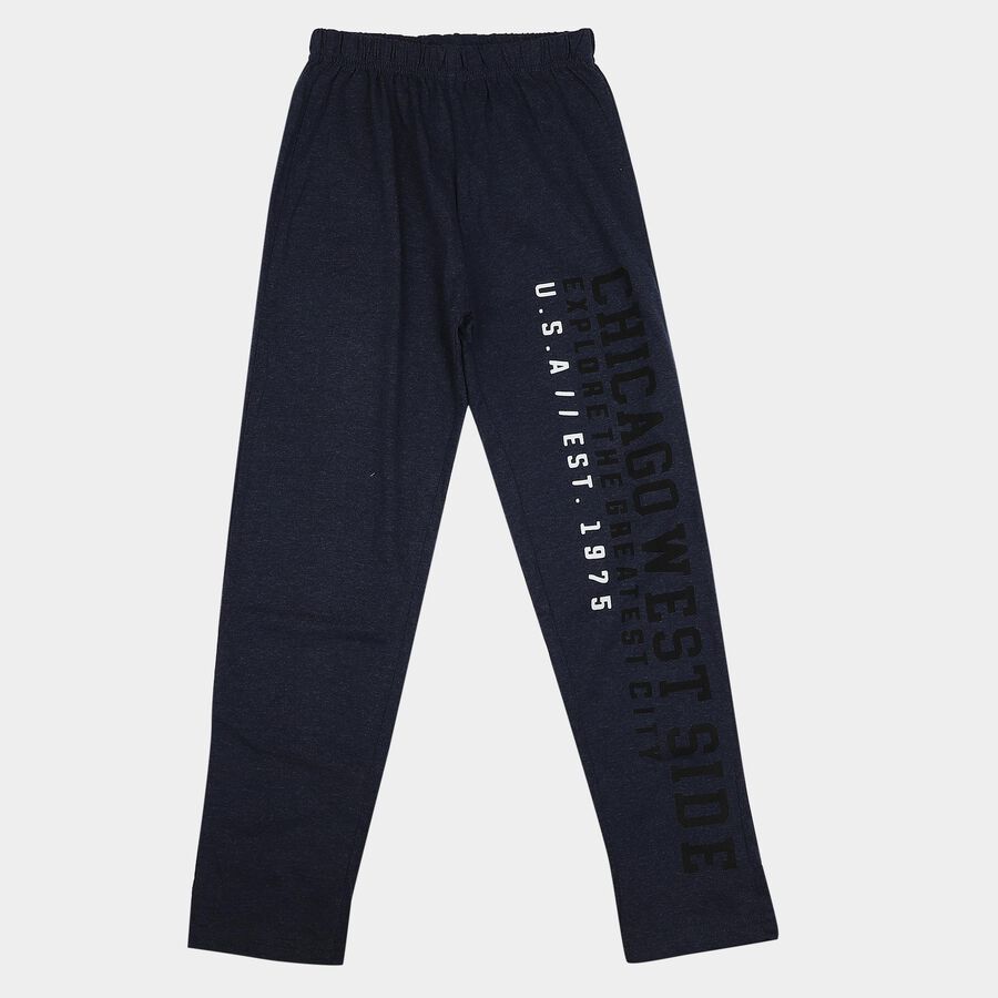 Boys' Navy Blue Straight Fit Graphic Printed Cotton Blend Pyjama, Mid Blue, large
