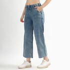 Women's Light Blue Wide Leg High Waist Jeans, Dark Blue, small