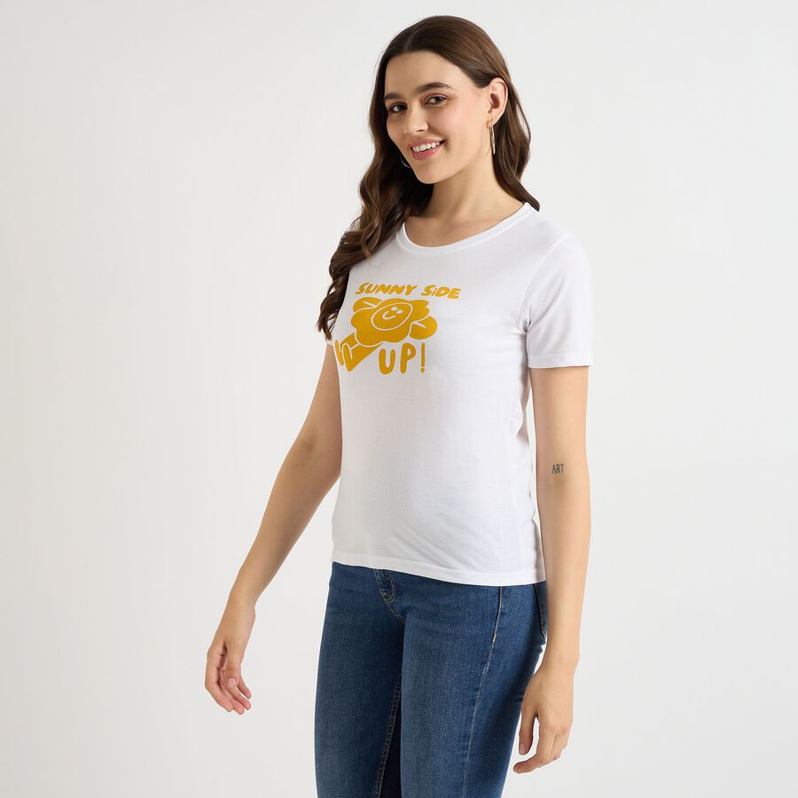Ladies' Round Neck T-Shirt , सफ़ेद, large image number null