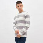 Men's Light Grey and White Crew Neck Casual Striped T-Shirt, हल्का ग्रे, small image number null