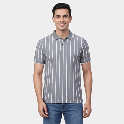 Men's Blue Polo Neck Preppy Collared T-Shirt