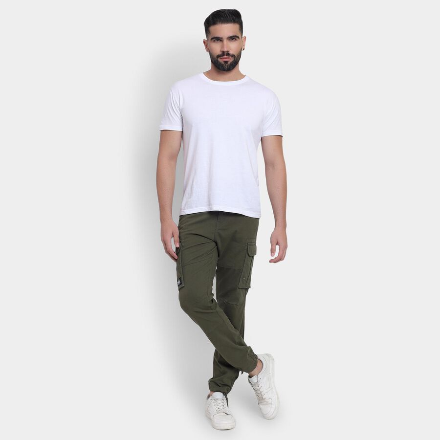 Men's Slim Fit Casual Trousers, गहरा हरा, large