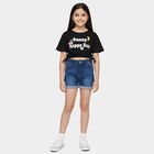 Girls' Navy Blue Cotton Round Neck Casual T-Shirt, नेवी ब्लू, small