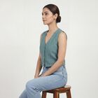 Women's Teal Blue Mandarin Collar Classic Shirt, Teal Blue, small