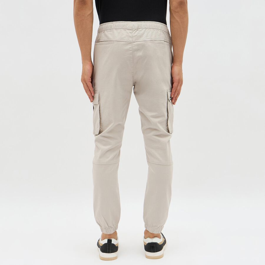 Men's Muted Beige Slim Fit Cargo Joggers, Silver, large image number null
