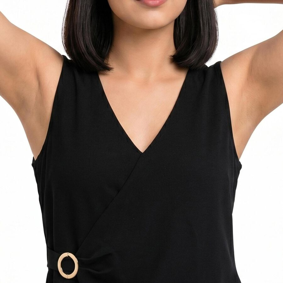 Women's Black V-Neck Wrap Top, Black, large
