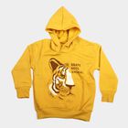 Boys Yellow Hoodie Neck Graphic Print Sweatshirt, Yellow, small