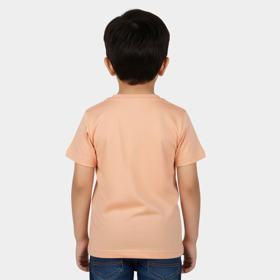 Boys Orange Round Neck Casual T-Shirt, Orange, large