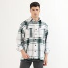 Men's Dark Forest Green and White Plaid Classic Casual Shirt, Dark Green, small