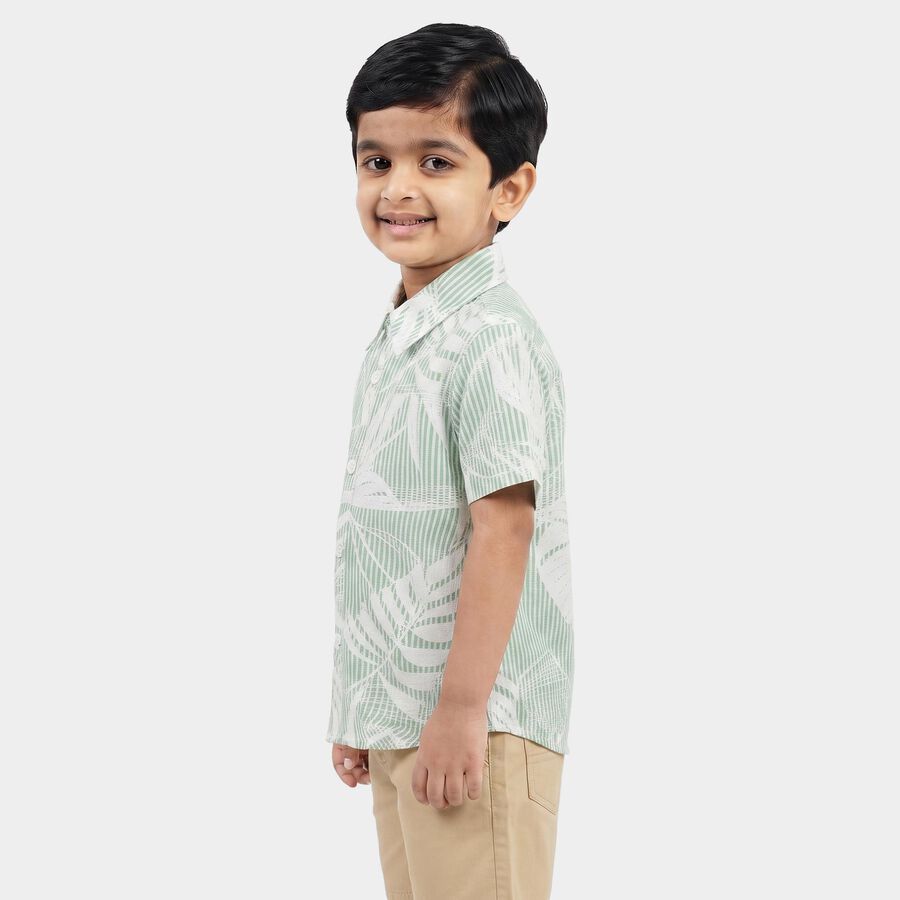 Boys Mint Green Cotton Floral Collar Shirt, Light Green, large