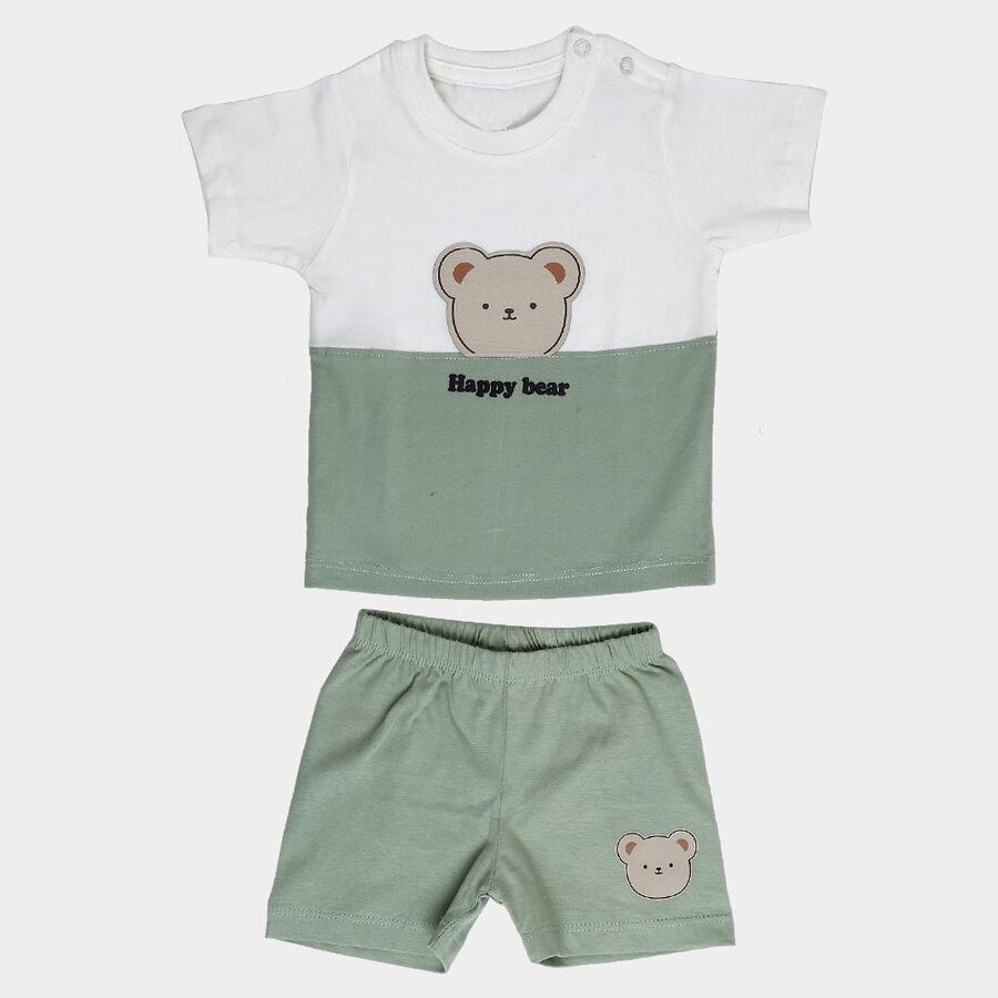 Infants' Mint Cotton Round Neck Bear Appliqu&eacute; Baba Suit, Light Green, large