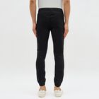 Men's Jet Black Slim Fit Elastic Waist Casual Trousers, Black, small image number null