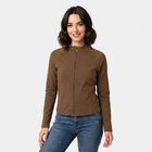 Women's Brown Stand Collar Windbreaker Jacket, भूरा, small