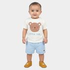 Infants' Light Blue Cotton Round Neck Bear Printed Baba Suit, Light Blue, small