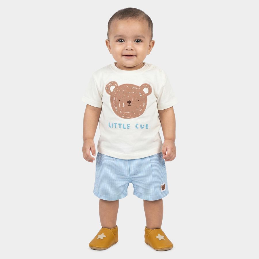 Infants' Light Blue Cotton Round Neck Bear Printed Baba Suit, Light Blue, large
