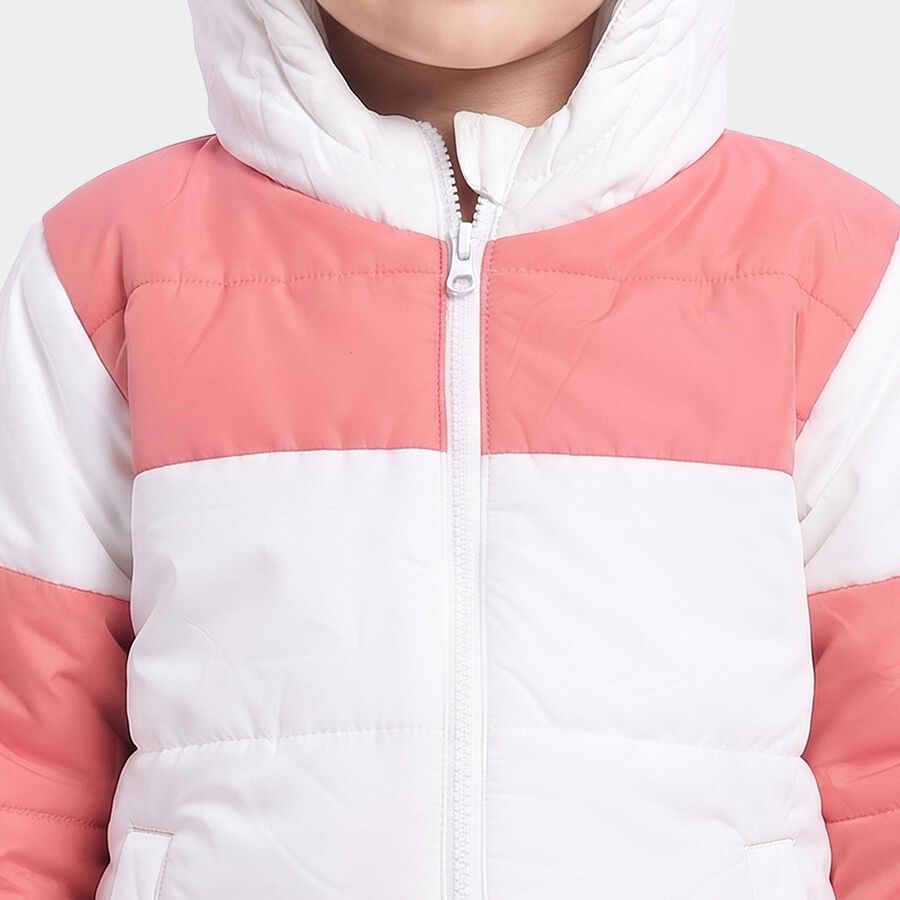 Girls Pink Hooded Puffer Jacket, Pink, large