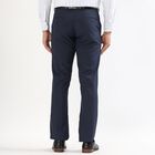Men's Dark Navy Blue Slim Fit Flat-Front Formal Trousers, Navy Blue, small
