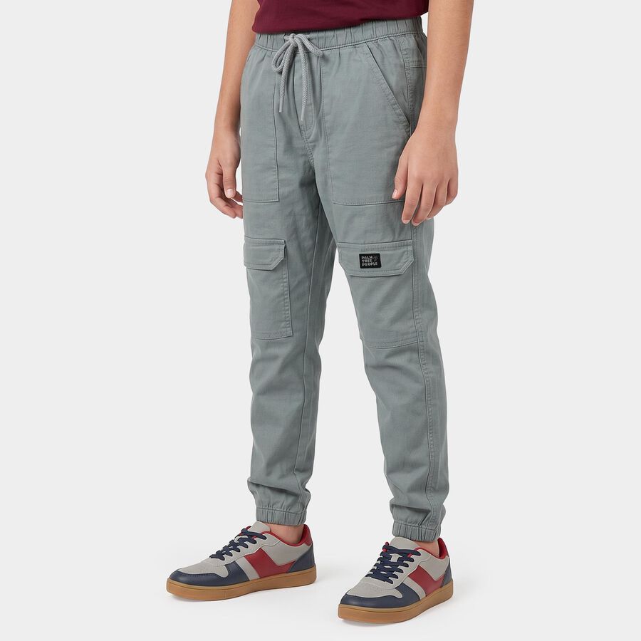 Boys Mid Blue Regular Fit Cargo Trousers, मध्यम नीला, large