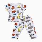 Infants White Cotton Round Neck Animal Print Night Suit, White, small image number null