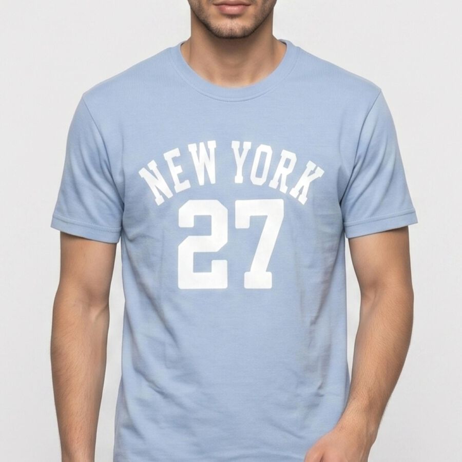 Men's Light Blue Round Neck Regular T-Shirt, स्काई ब्लू, large