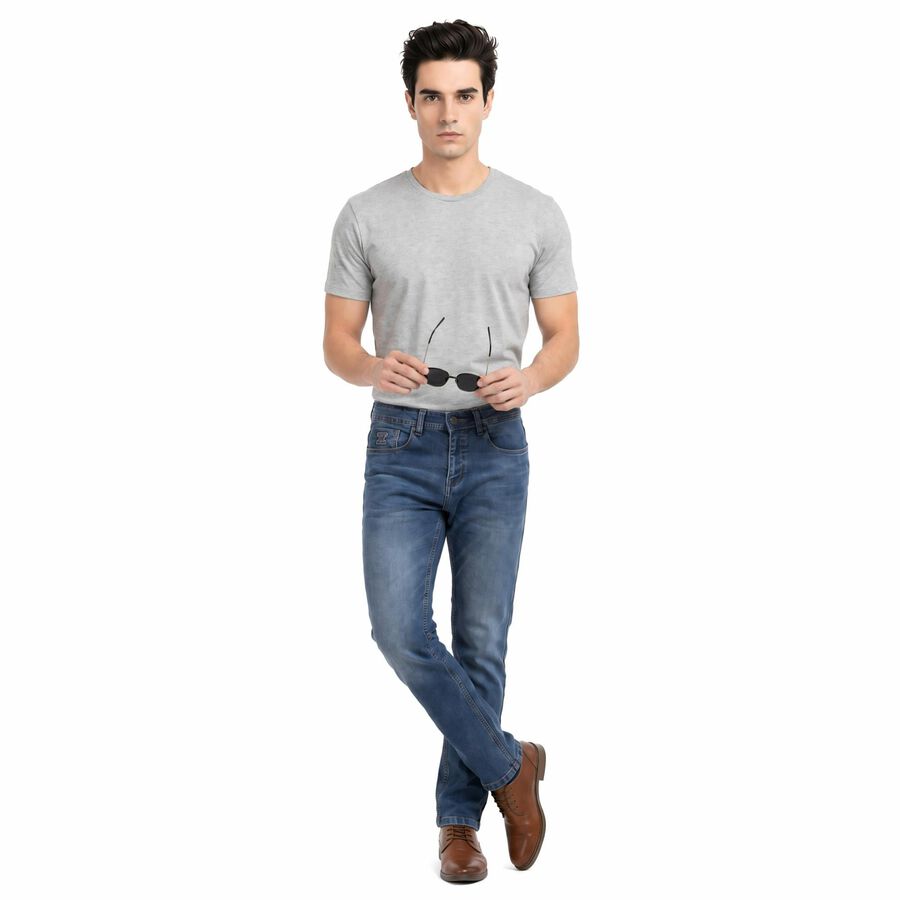 Men's Navy Blue Slim Fit Stretchable Jeans, Dark Blue, large