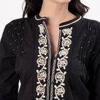 Women's Jet Black Cotton Mandarin Collar Casual Shirt, Black, small
