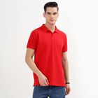 Men's Collared Half Sleeves T-Shirt, लाल, small