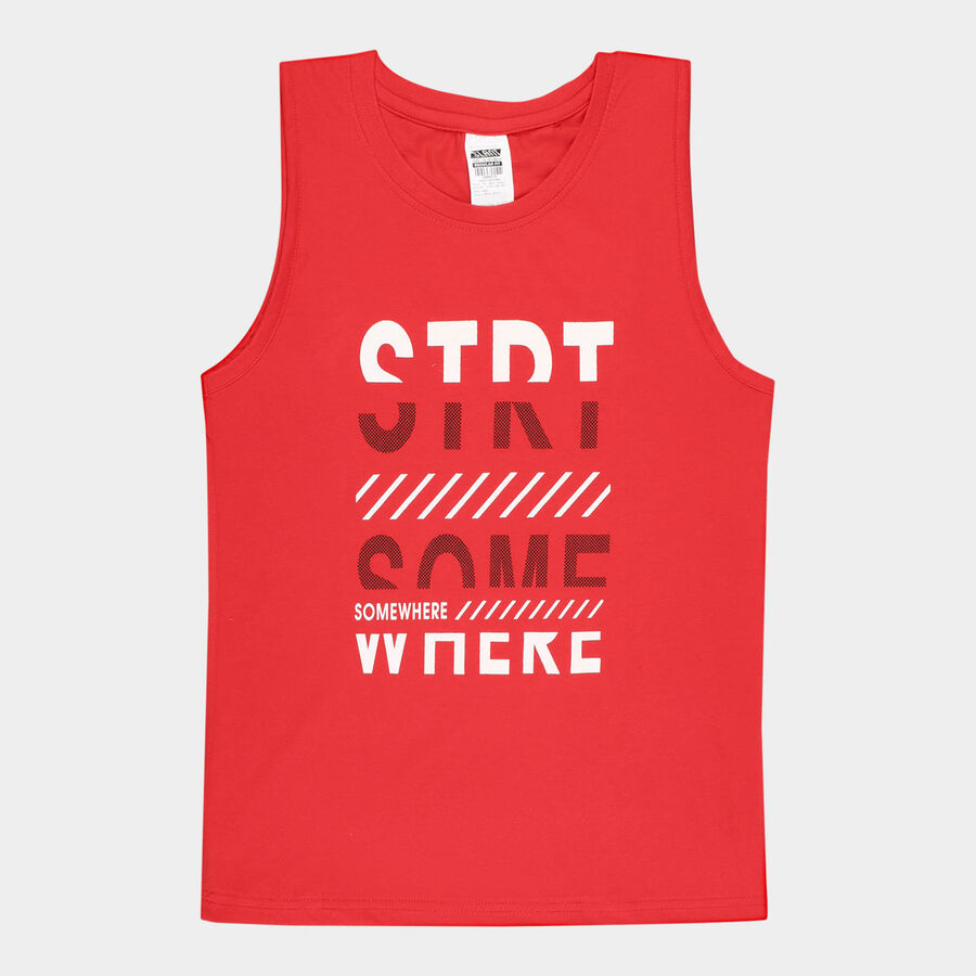 Boys Round Neck T-Shirt, लाल, large image number null