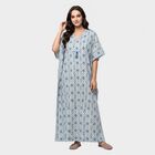 Women's Blue V-Neck Kaftan Nighty, मध्यम नीला, small