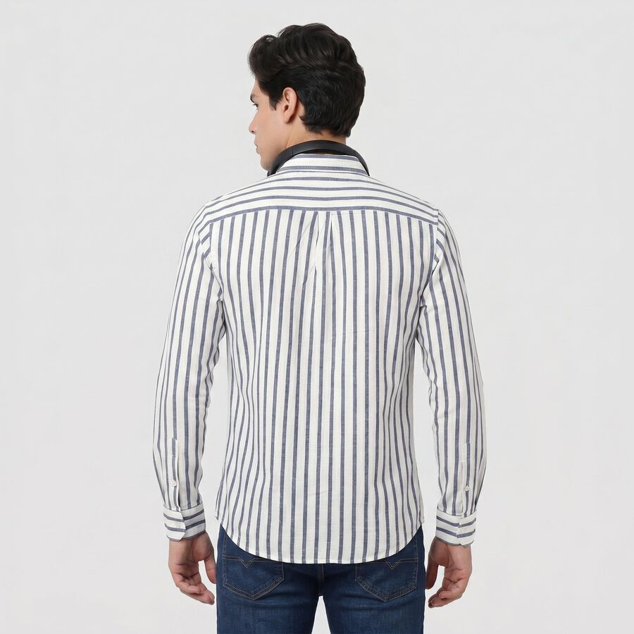 Men's Dark Blue Cotton Long Sleeve Spread Collar Regular Fit Casual Shirt, गहरा नीला, large