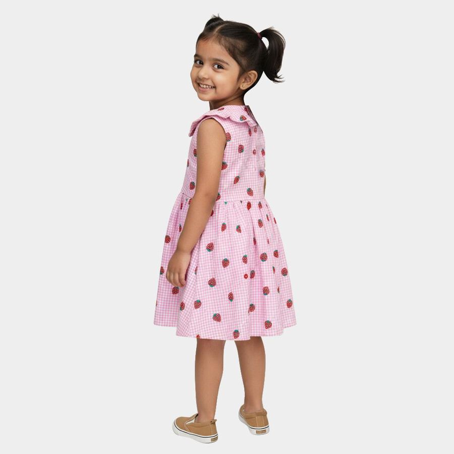 Girls' Light Pink Strawberry Printed Sleeveless A-Line Frock, Pink, large image number null