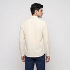 Men's Cream Cotton Long Sleeve Collar Shirt, Off White, small