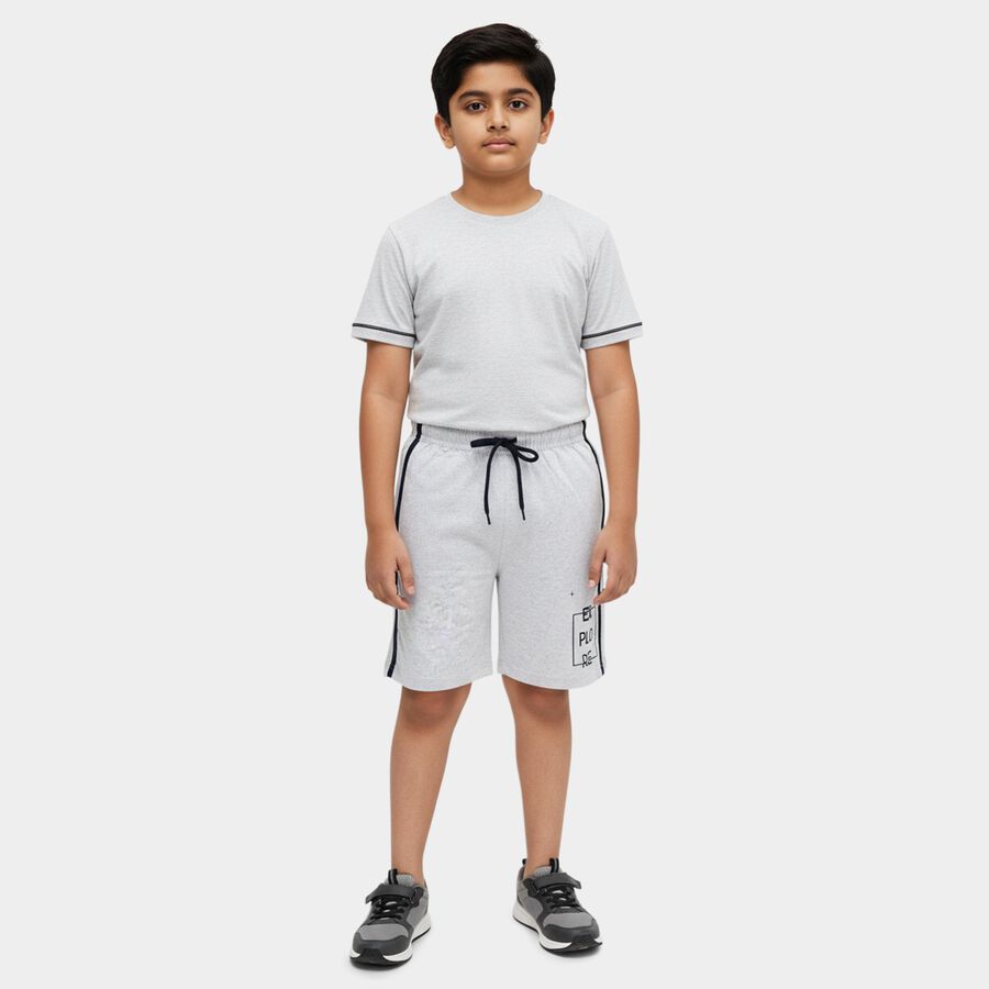 Boys' Grey Regular Fit Bermuda Shorts, Ecru Melange, large