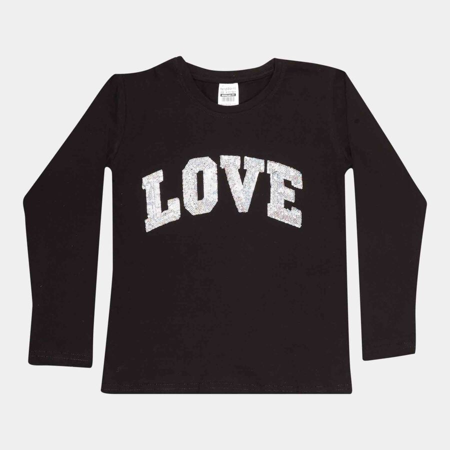 Girls Regular Round Neck Top, Black, large image number null