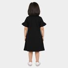 Girls' Black A-Line Teddy Print Shirt Collar Frock, Black, small