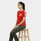 Women Red Round Neck Casual T-Shirt, Red, small