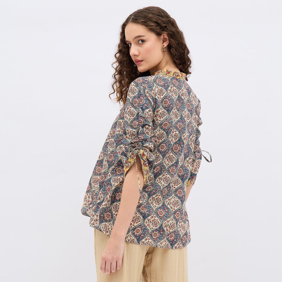 Women's Dark Blue Round Neck Printed Kurti, Dark Blue, large image number null