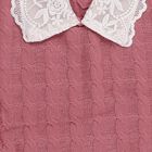 Girls Dusty Rose Lace Collar Cable Knit Pullover, Lilac, small image number null