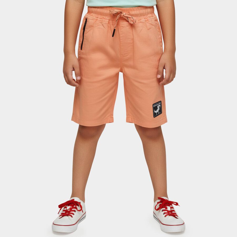 Boys Orange Cotton Elastic Waist Jamaican Shorts, Orange, large