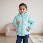 Girls' Aqua Hooded Puffer Jacket, Aqua, small