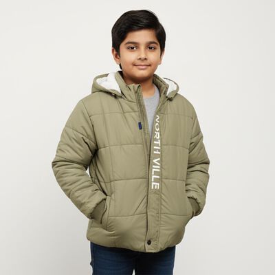 Boys Olive Hooded Puffer Jacket