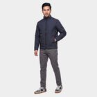 Men's Navy Blue Stand Collar Windbreaker Jacket, Navy Blue, small