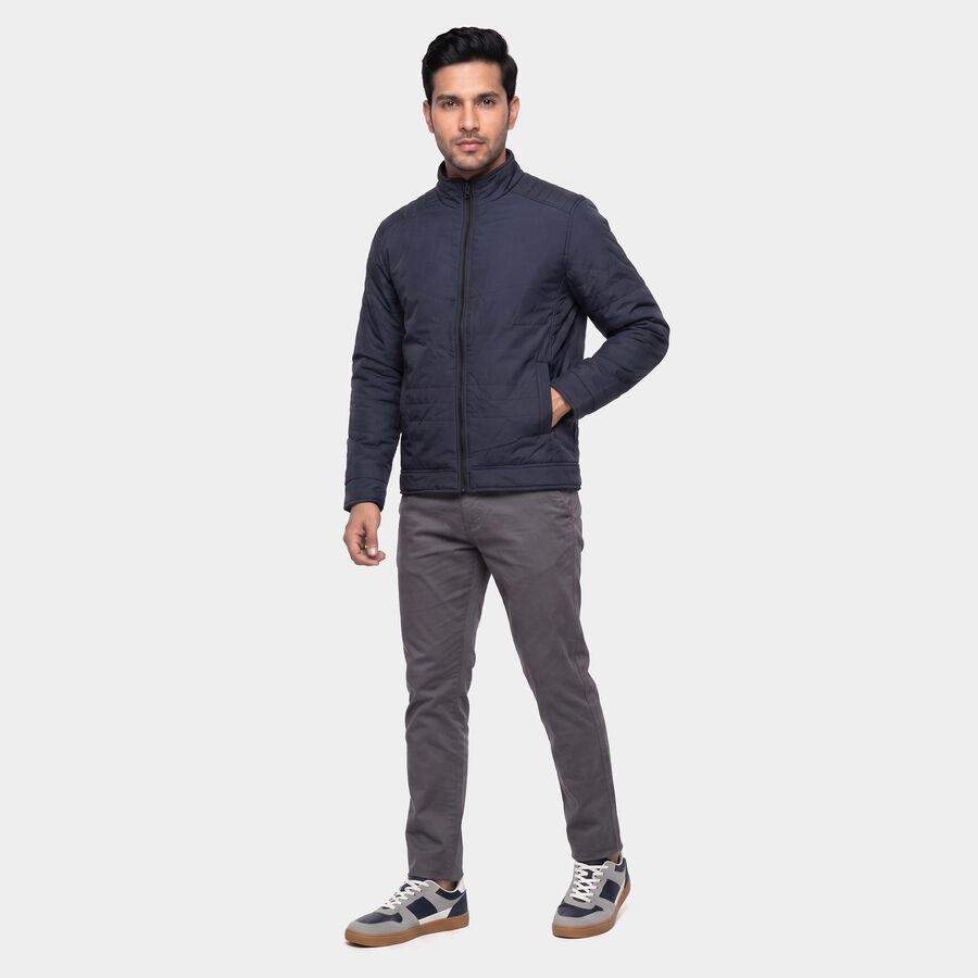 Men's Navy Blue Stand Collar Windbreaker Jacket, Navy Blue, large