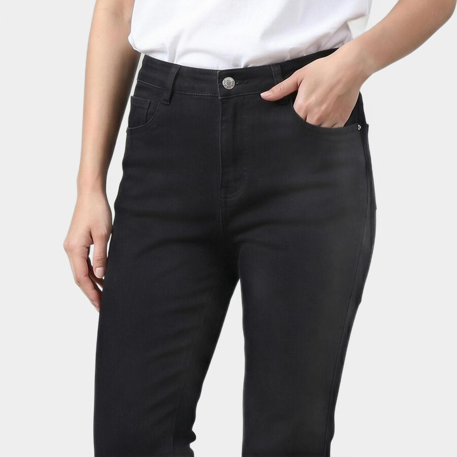 Women's Black Bootcut Fit Button Hem Jeans, Black, large