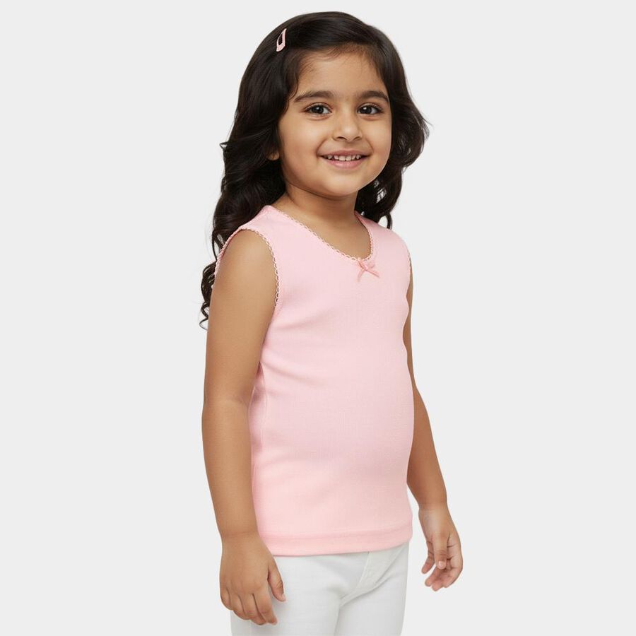 Girls' Peach Cotton Round Neck Casual Vest, पीच, large